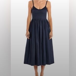 La Ligne PINTUCKED COTTON-POPLIN AND STRETCH-JERSEY MIDI DRESS IN MIDNIGHT